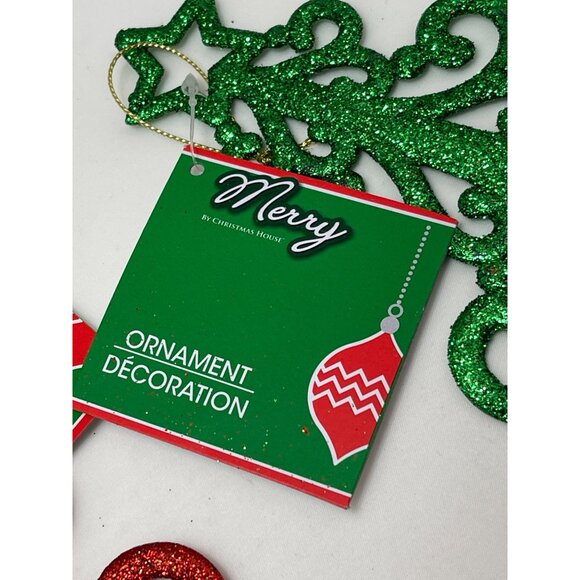 Set Of 2 Glittery Christmas Tree Ornaments - Red & Green - By Christmas House - Picture 3 of 6